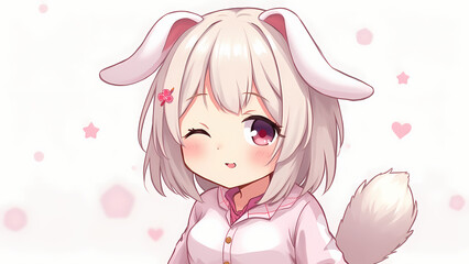 Fototapeta premium Bunny anime girl with fluffy ears