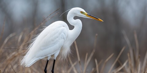 Obraz premium Snowy Egret Standing Gracefully in Nature with Ample Copy Space for Text Overlay