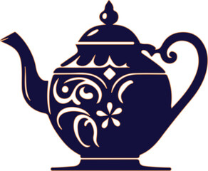 Black tea pot with gold border on white background