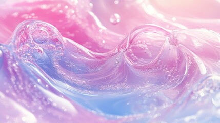 Obraz premium Abstract pastel pink and blue gel texture with air bubbles. Ideal for beauty, cosmetics, or skincare product backgrounds.