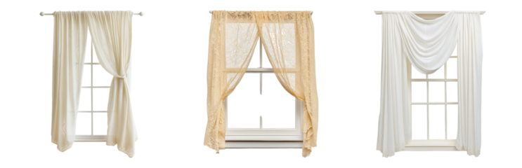Elegant Window Treatments with Sheer Drapes and Curtains Isolated on transparent background