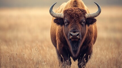 Majestic European Bison in Autumnal Meadow