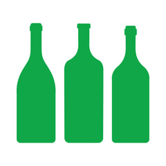 Green wine bottles silhouettes isolated on a white background