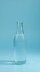 A transparent glass bottle filled with water