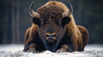 Fototapeta premium Majestic European Bison in Winter Wonderland