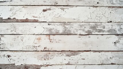 Naklejka premium A rustic wooden background showcasing weathered white paint and peeling textures, perfect for a vintage or shabby chic aesthetic.