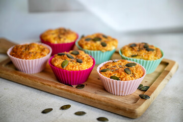 Oat muffins with cottage cheese in silicone molds	
