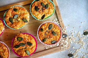 Oat muffins with cottage cheese in silicone molds