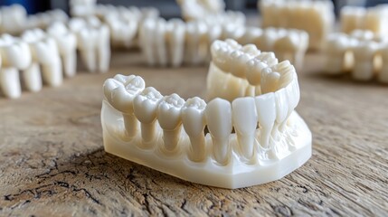 Dental model display laboratory 3d printed teeth educational environment close-up view anatomy concept