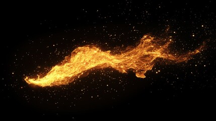 An abstract depiction of golden flames swirling against a black background, creating a dynamic and mesmerizing fiery effect.