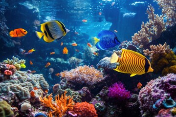 Fototapeta premium Vibrant coral reef fish swimming underwater paradise marine life colorful environment aquatic view oceanic beauty