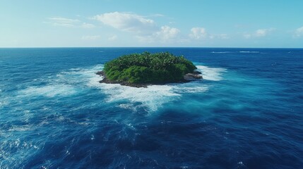 Fototapeta premium Tropical island surrounded by azure waters under a clear sky during midday with lush greenery and gentle waves