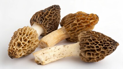 Morel Mushrooms on White Background