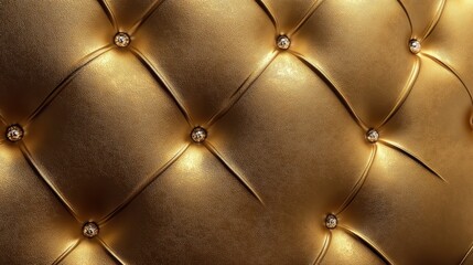 Fototapeta premium Luxurious golden tufted fabric with sparkling embellishments, creating an elegant and opulent atmosphere.