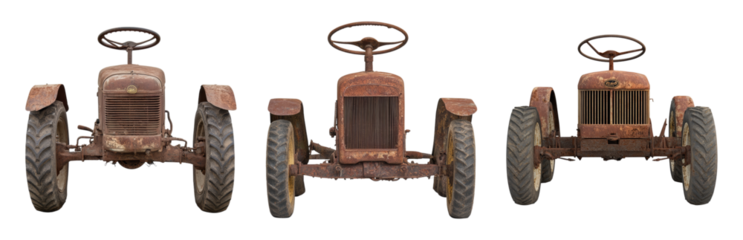 Vintage Tractors in Weathered Condition on Display Isolated on transparent background