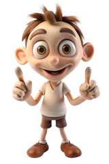 Fototapeta premium Friendly 3D Cartoon Character with Expressive Eyes and Playful Hand Gesture on a White Background, Perfect for Animation, Marketing, and Digital Art.