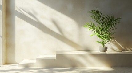 Bright Minimalist Interior with Green Plant and Soft Natural Light