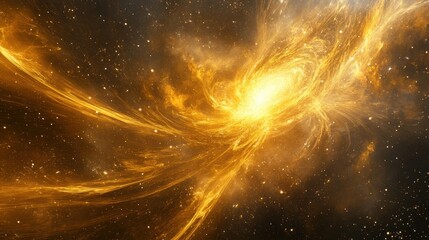Obraz premium A stunning cosmic scene featuring swirling golden nebulae in the vastness of space, radiating light and energy.