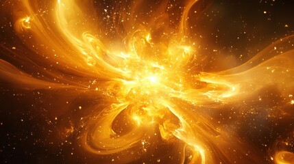 Obraz premium A mesmerizing explosion of golden light and swirling energy, creating a cosmic spectacle of colors and textures reminiscent of a stellar event.