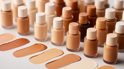 Foundation Shades Display Foundation swatches of different shades demonstrate the range of colors available for a perfect skin tone match.