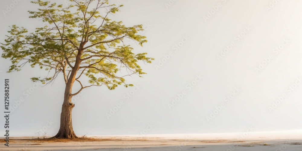 Poster lone tree on minimalist background with copy space for text and design elements in nature concept