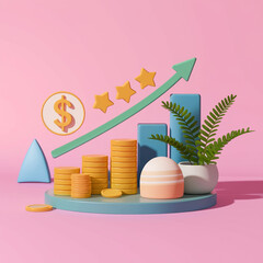 Pastel Financial Growth: Modern Money Investment 3D Design Social Media Marketing Content