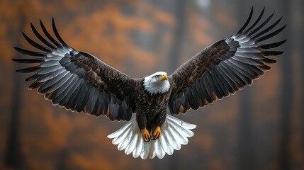 Obraz premium Bald eagle landing autumn forest wildlife