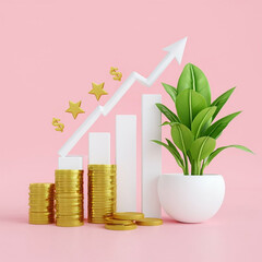 Feminine Finance Growth: Pink Money Chart Investment Success Modern Business Blog Design