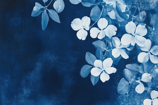 botanical image cyanotype small flowers, floral sun print background