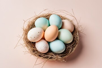 Pastel easter eggs in a nest made of twigs