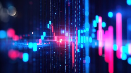 Vibrant digital abstract of blue and pink data streams, symbolizing technology and finance with a futuristic atmosphere.