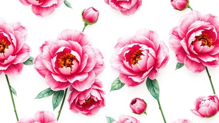 Delicate Watercolor Peonies in Soft Pink on White