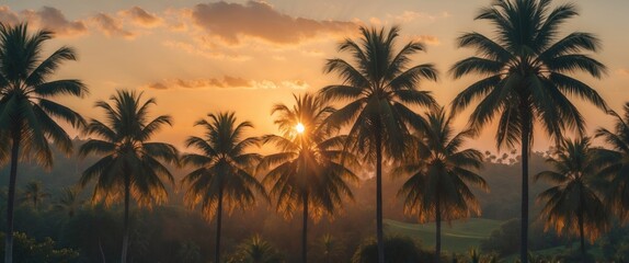 Serene Sunrise Over Palm Trees with Ample Copy Space for Textual Overlay
