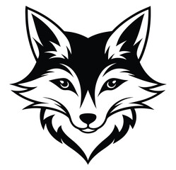 The swift fabled fox head, wolf head icon on black and white background vector image logo  art silhouette design