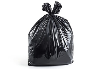 A full black plastic garbage bag isolated on white background