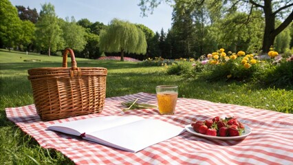 Sunny Picnic in the Park with a blank sheet of paper