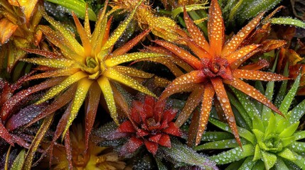 Vibrant Bromeliads Dew-Kissed