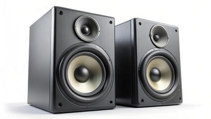 Obraz premium Stereo Speakers, Audio System, Black Speakers on White Background