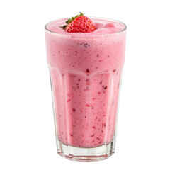Refreshing strawberry smoothie in a clear glass isolated on png transparent background, cut out