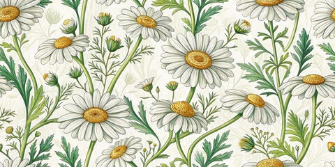 Chamomile Textile Pattern: Botanical Landscape Photography for Fabric Design