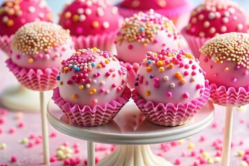 Pink Confetti Sprinkle Cake Decoration - Delicious Birthday Dessert PNG