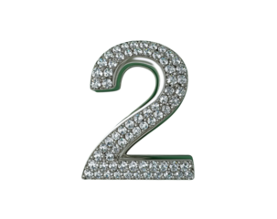 Number or digit two 2 is made of diamonds, png