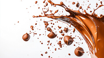 Chocolate Splash Contrasted with White Marble Texture for Luxury Kitchenware Catalogs and High-End Culinary Branding