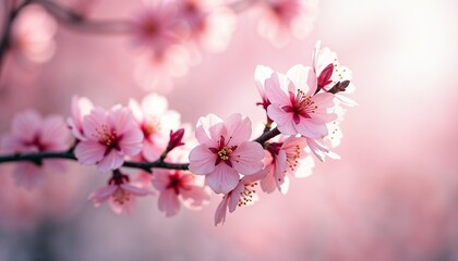  Soft pink cherry blossoms in spring sunlight.