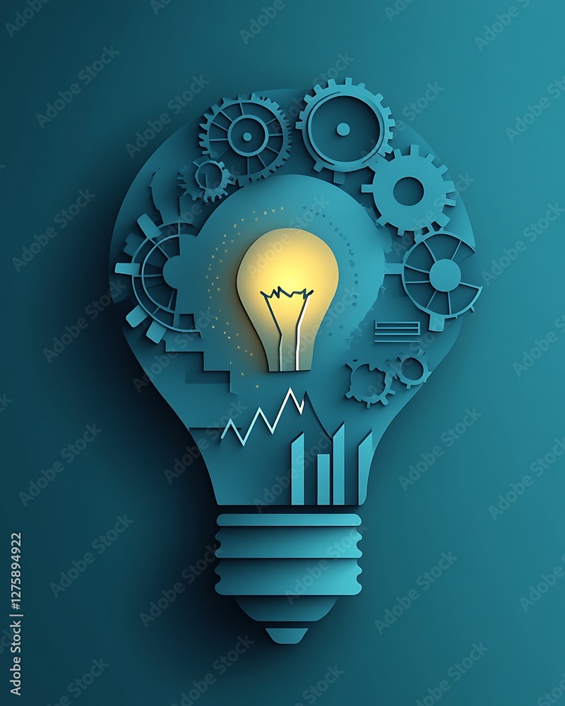 Poster a creative lightbulb design representing innovative business concepts in a paper-cut style.