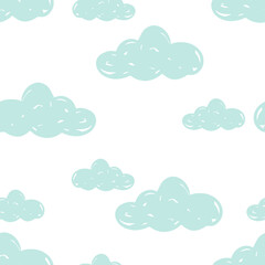 Seamless vector pattern hand drawn soft clouds, perfect for children kids designs and decor vector illustration
