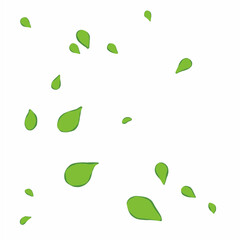 Vector illustration of green leaves falling, with white background