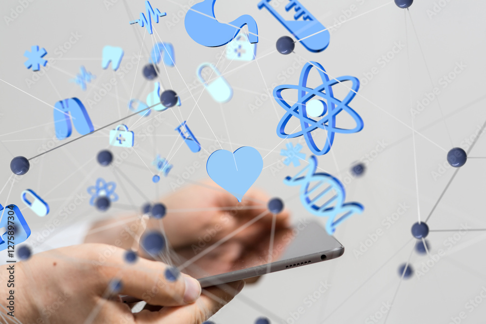 Poster digital medical futuristic interface 3d rendering