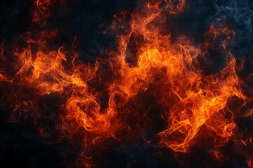 Fiery Abstract Background: Burning Orange and Red Flames on Dark Background