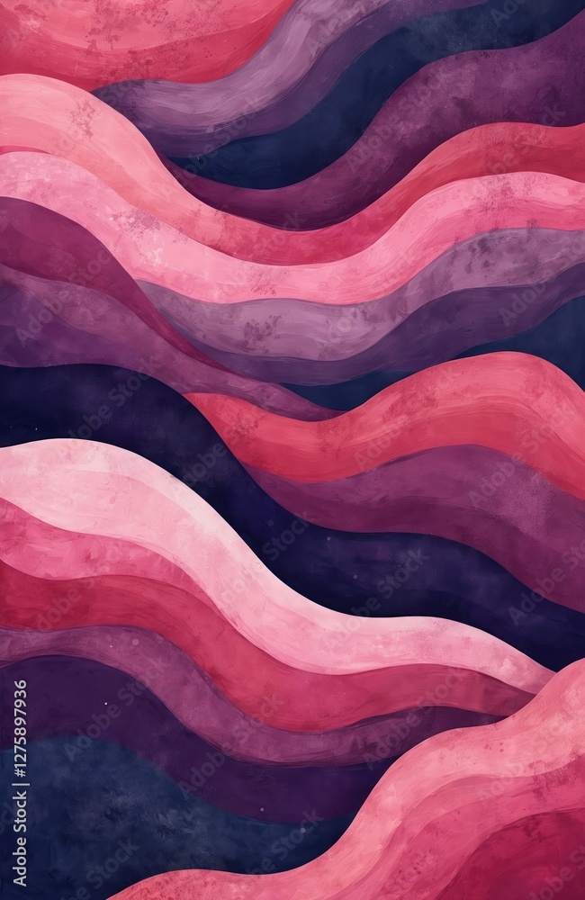 Poster hand drawn magenta waves pattern. collage print with creative pink waves pattern, gradient abstracti